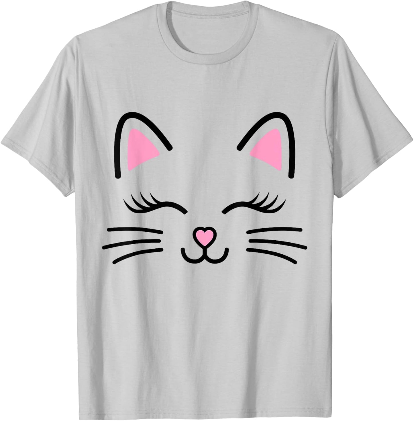 Women's Cat Face Whiskers Print Cosplay Kitty Love Halloween Small T-Shirt - T-Shirt | Ash