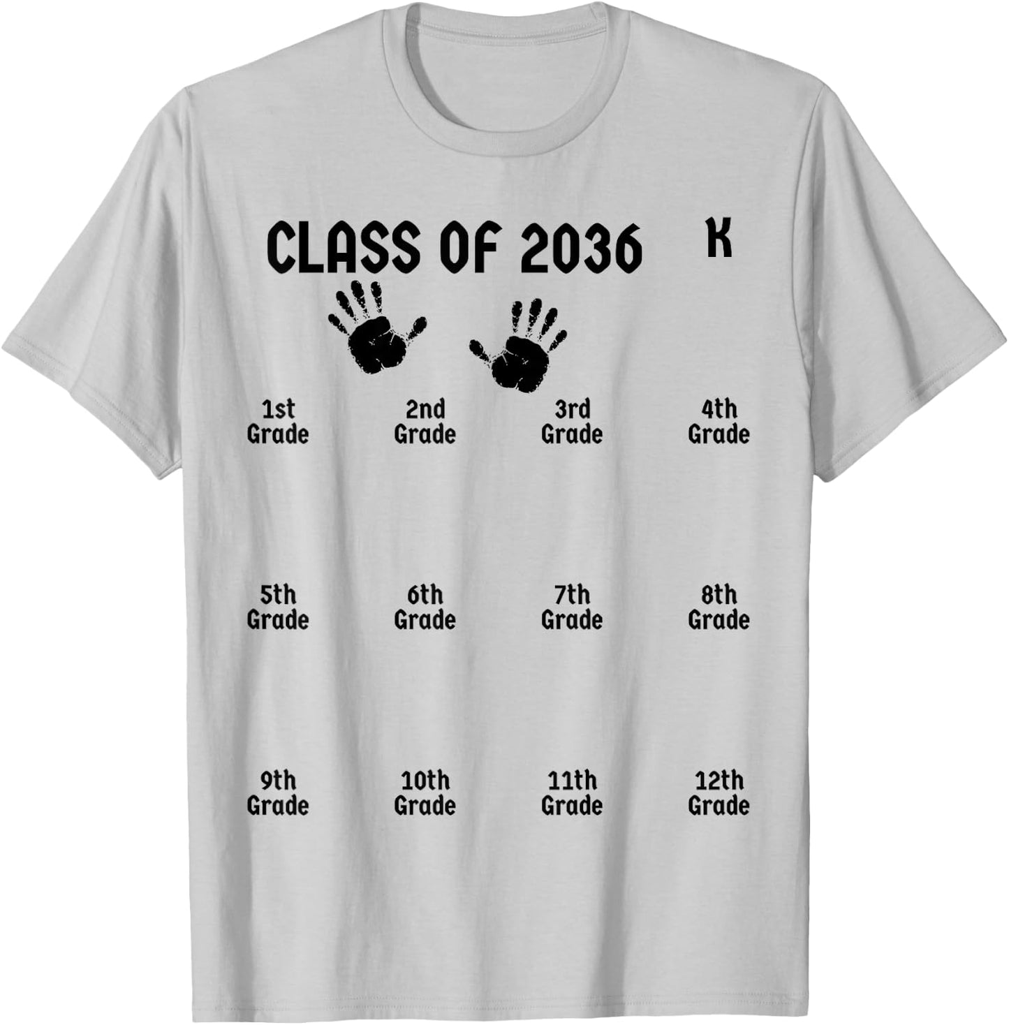 Class Of 2036 Grow With Me Shirt Handprint Graduation Gifts T-Shirt - T-Shirt | Ash