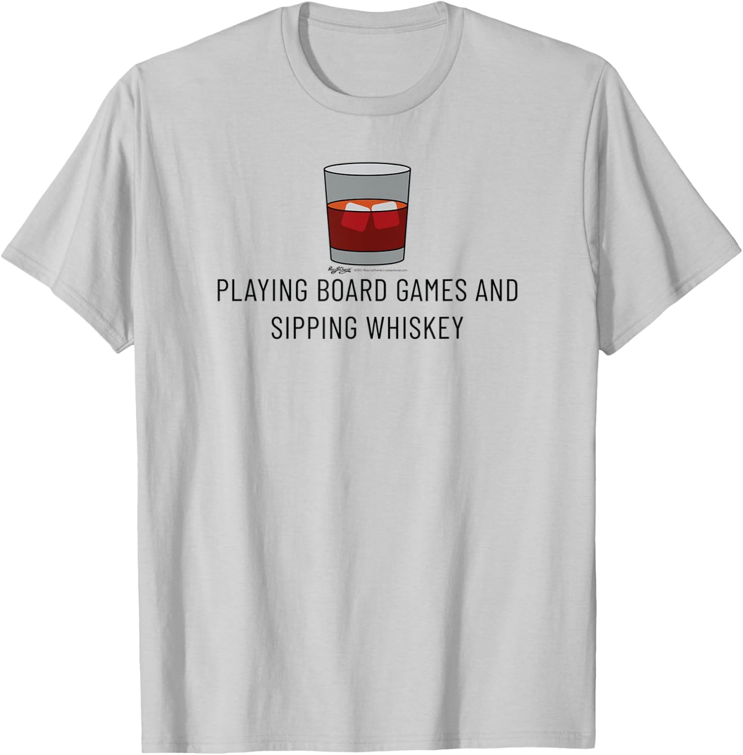 Playing Board Games And Whiskey Glass Drinking Word Design T-Shirt - T-Shirt | Ash