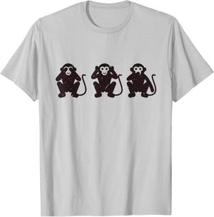 3 Three Monkeys Hear Nothing See Say Three Wise Monkeys T-Shirt - T-Shirt | Ash