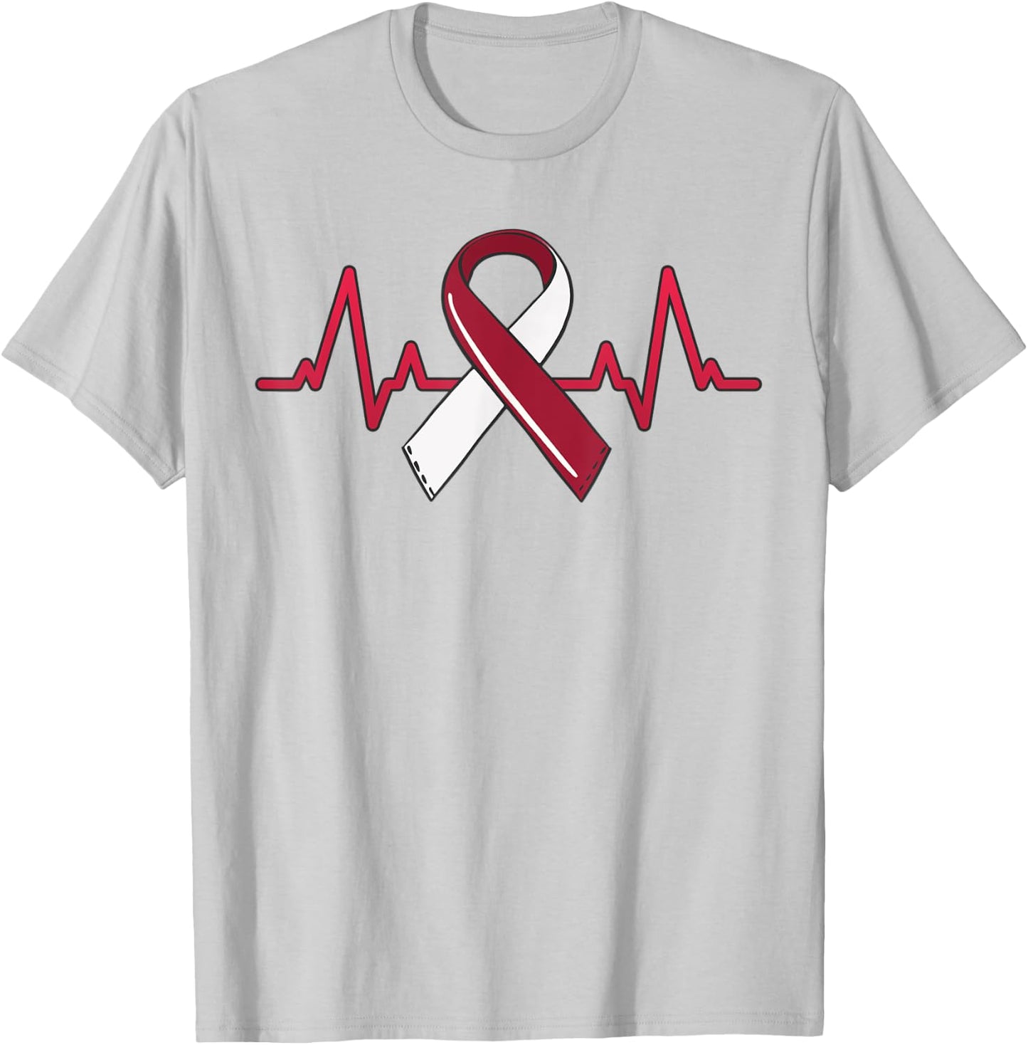 Oral Head And Neck Cancer Heartbeat Throat Burgundy Ribbon T-Shirt - T-Shirt | Ash