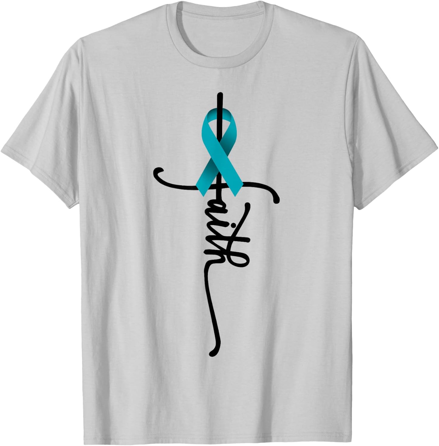 Ovarian Cancer Faith Ovarian Cancer Awareness Support T-Shirt - T-Shirt | Ash