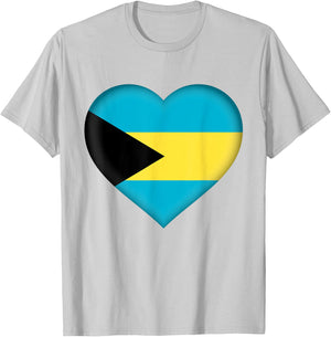 I Love Bahamas | Bahamian Flag Heart Outfit T-Shirt - T-Shirt | Ash