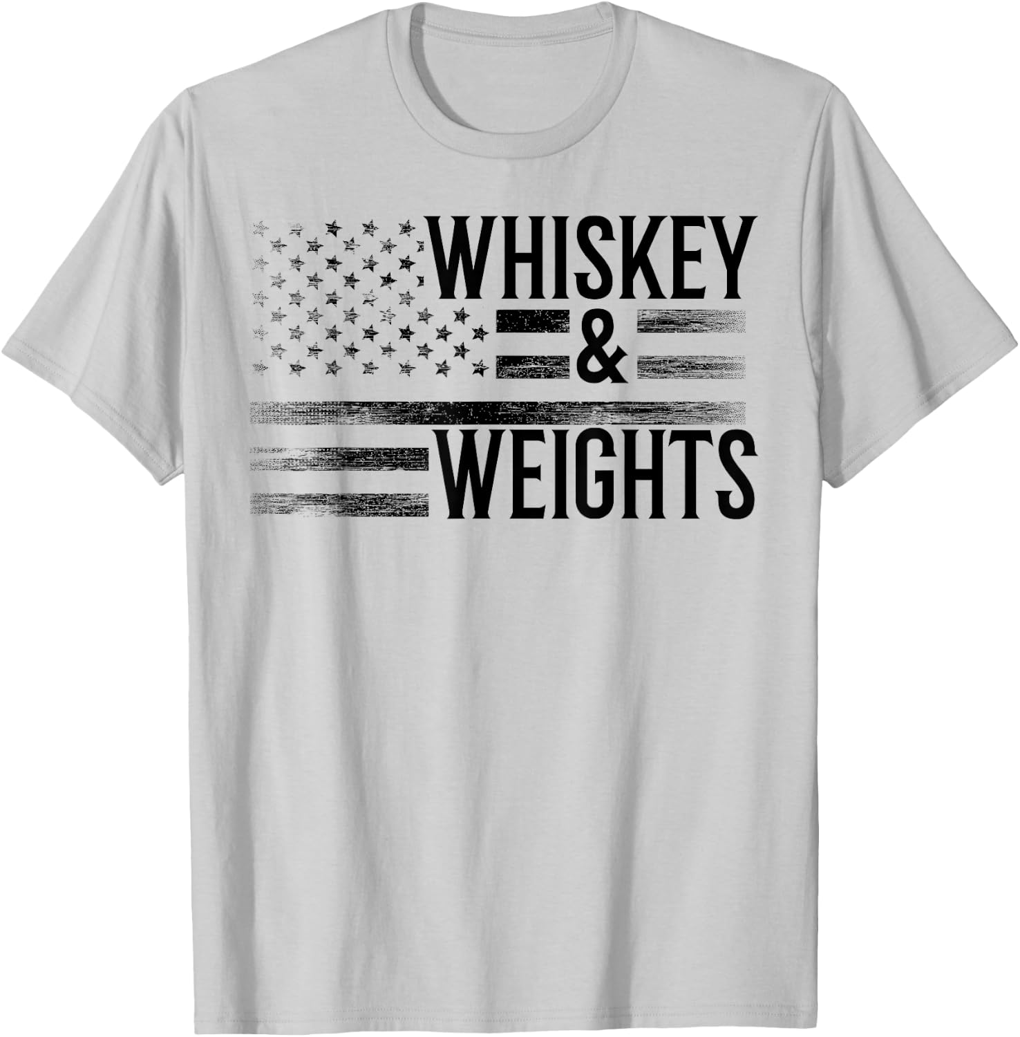 USA Flag Whisky Gym Workout - Whiskey And Weights Women Men T-Shirt - T-Shirt | Ash