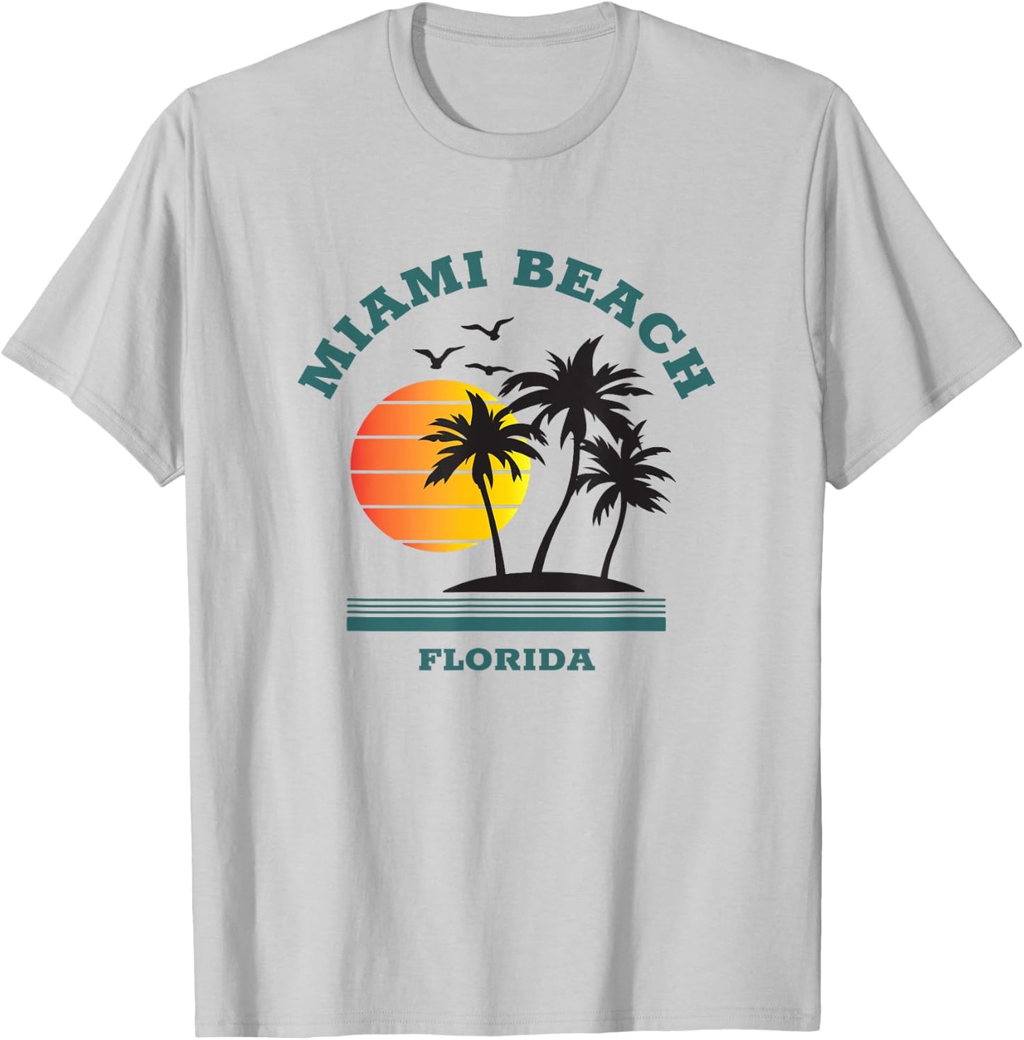 Retro Cool Miami Beach Florida Beaches Novelty T-Shirt - T-Shirt | Ash