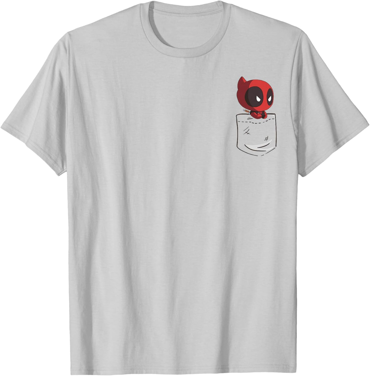 Marvel Deadpool Peekaboo Chibi Faux Pocket Graphic T-Shirt - T-Shirt | Ash
