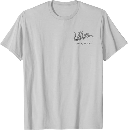 Join or Die Snake Franklin Independence Gadsden 1776 Flag T-Shirt - T-Shirt | Ash