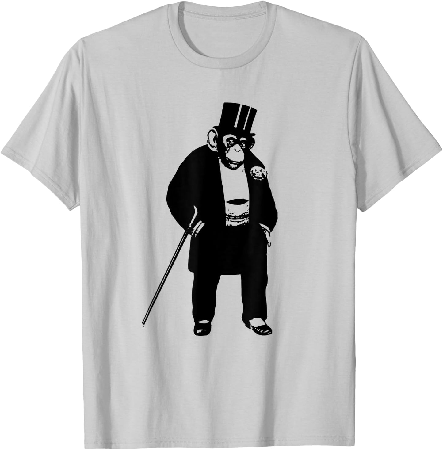 FUNNY CHIMP IN A SUIT -ape - monkey - top hat - cane T-Shirt - T-Shirt | Ash