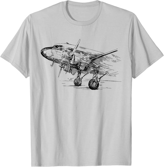 Vintage DC-3 Airplane Husband Dad Grandfather T-Shirt - T-Shirt | Ash