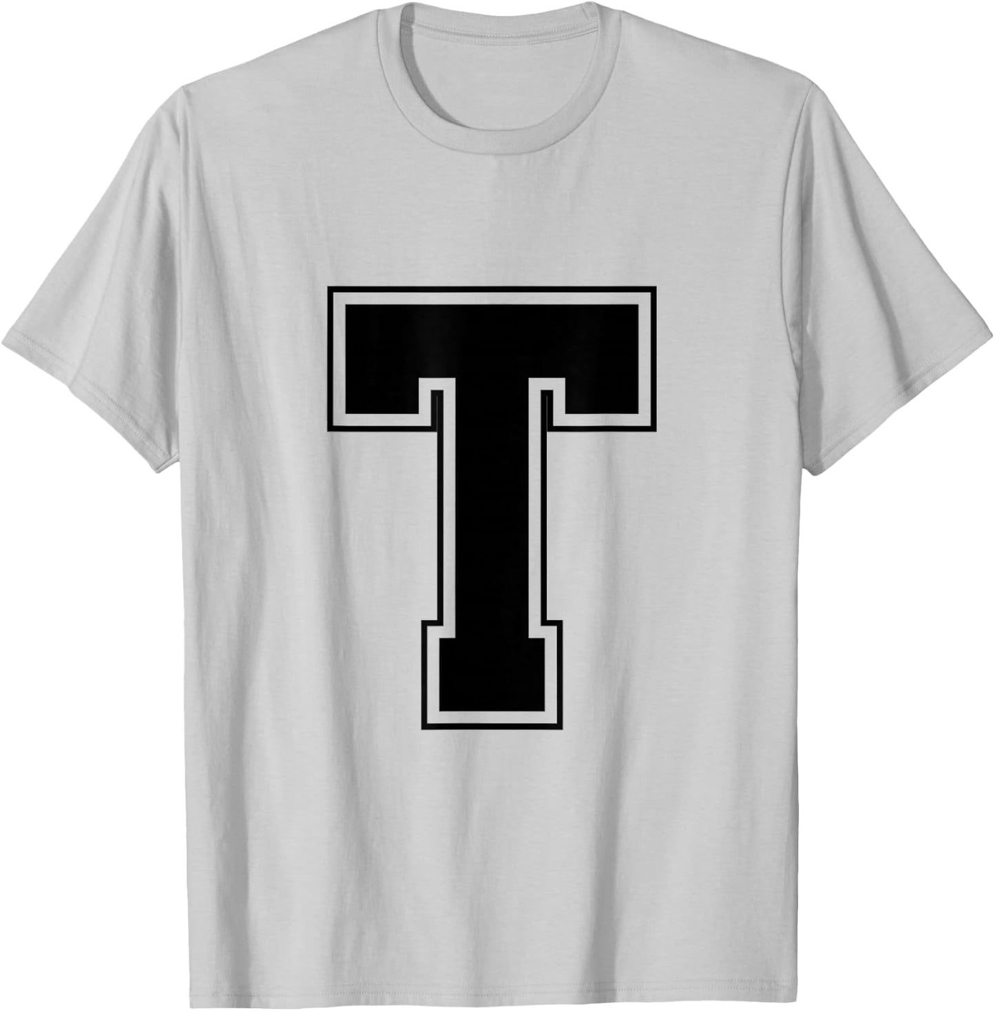 Letter T Big Bold Capital Varsity Alphabet Monogram T-Shirt - T-Shirt | Ash