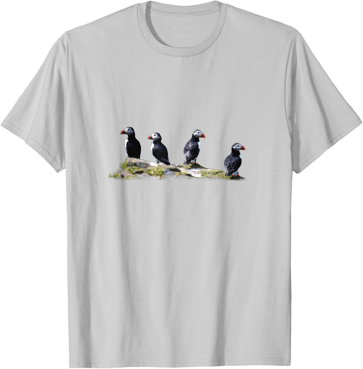 Cute Seabird - Puffin Birds On The Rock T-Shirt - T-Shirt | Ash