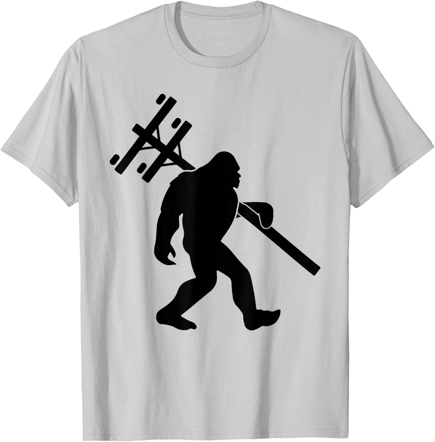 Funny Lineman bigfoot hanging Electricity column electrician T-Shirt - T-Shirt | Ash