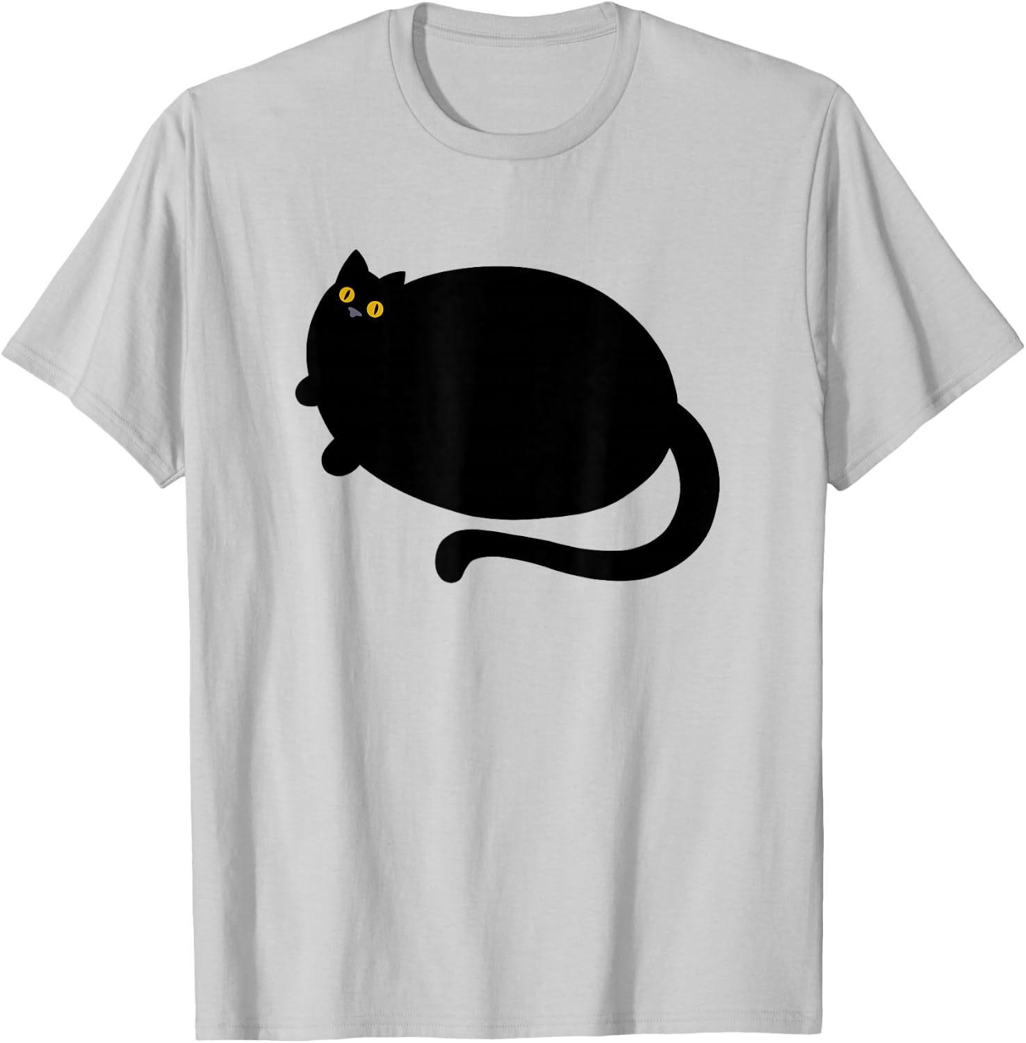 Fat Black Cat Funny BlackCat Fatty Curvy With Yellow Eyes T-Shirt - T-Shirt | Ash