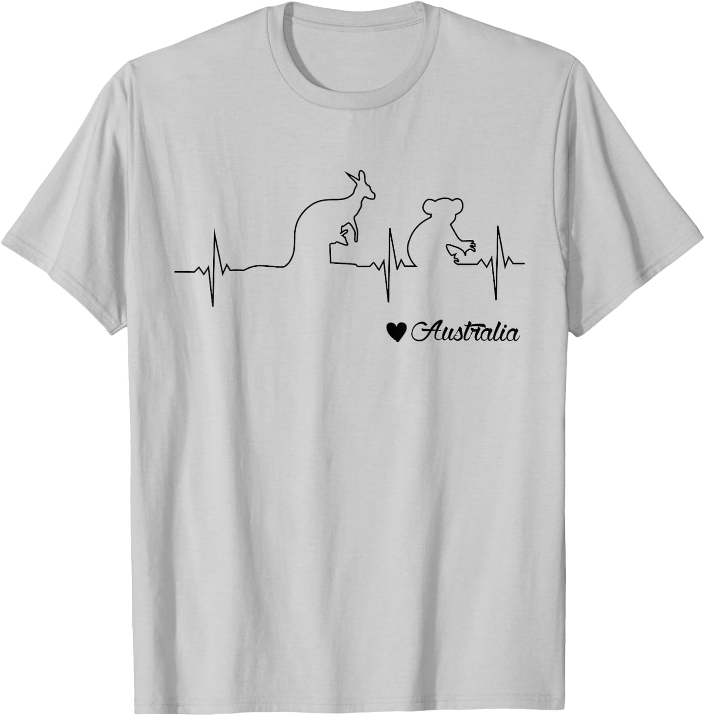 Australia Kangaroo and Koala Draw Heartbeat Illustration T-Shirt - T-Shirt | Ash