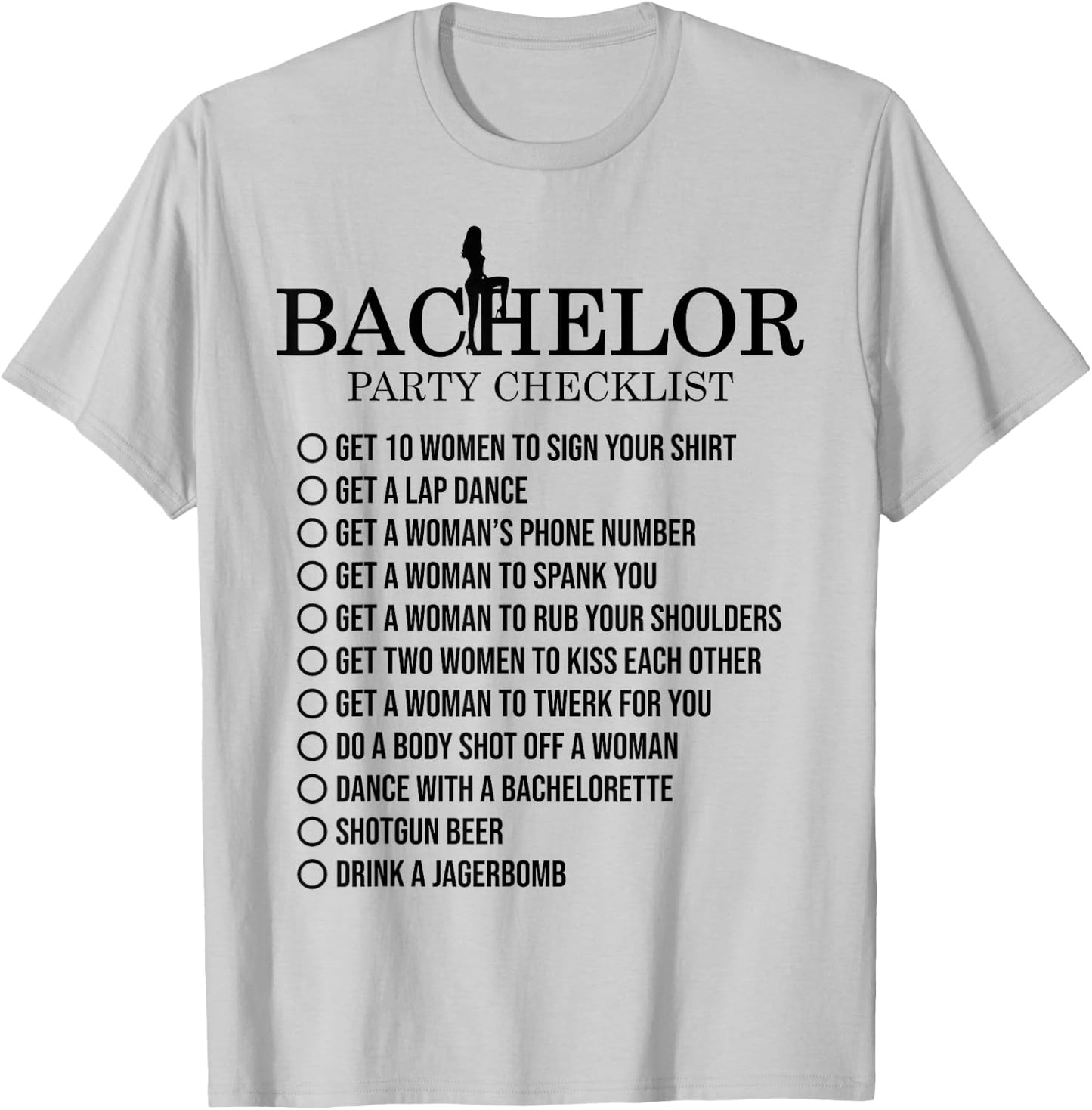 Groomsmen Groom Squat Men Bachelor Supplies Party Checklist T-Shirt - T-Shirt | Ash
