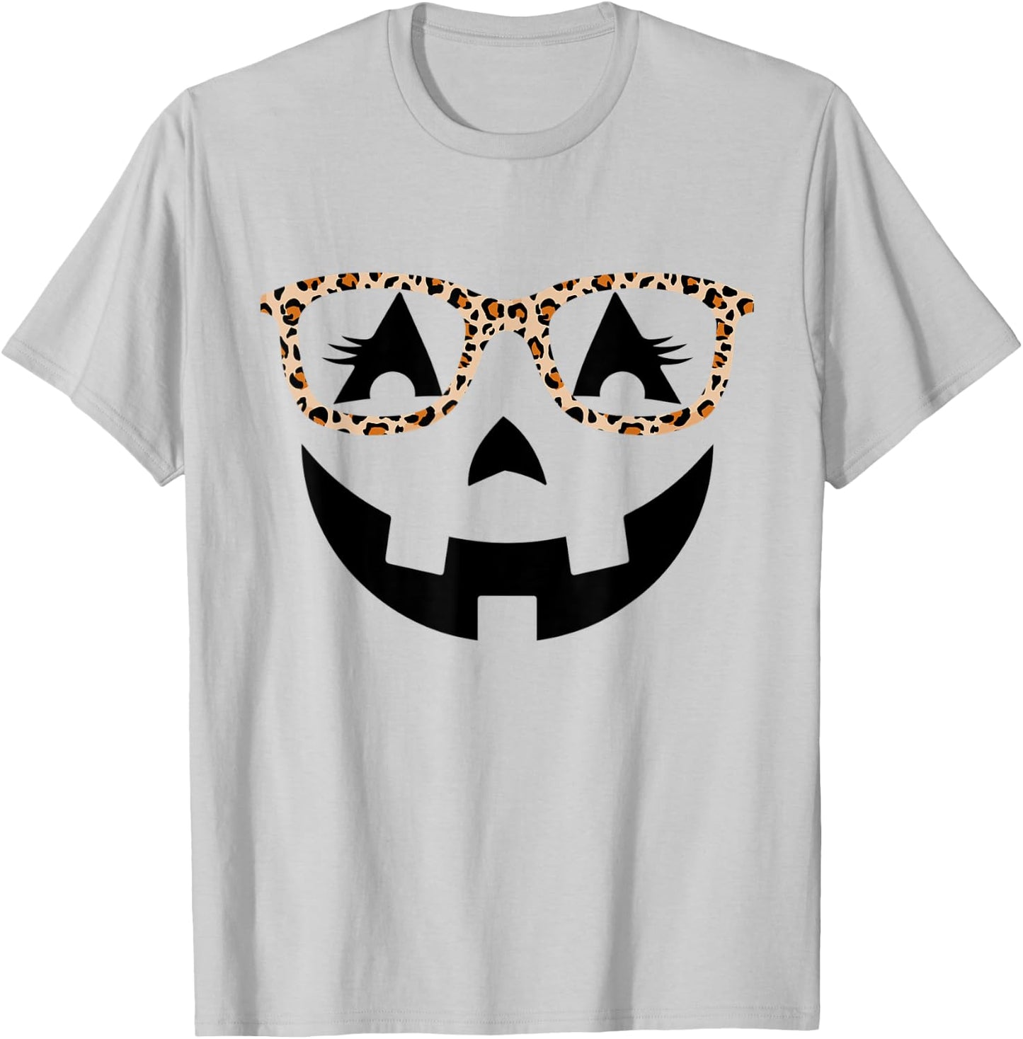 Jack O Lantern With Glasses Shirt Women Halloween Leopard T-Shirt - T-Shirt | Ash