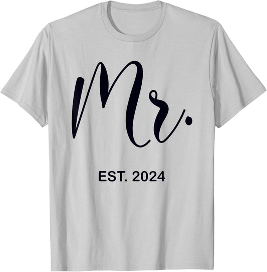 Mr. Est. 2024 Just Married Wedding Hubby Mr & Mrs Men T-Shirt - T-Shirt | Ash