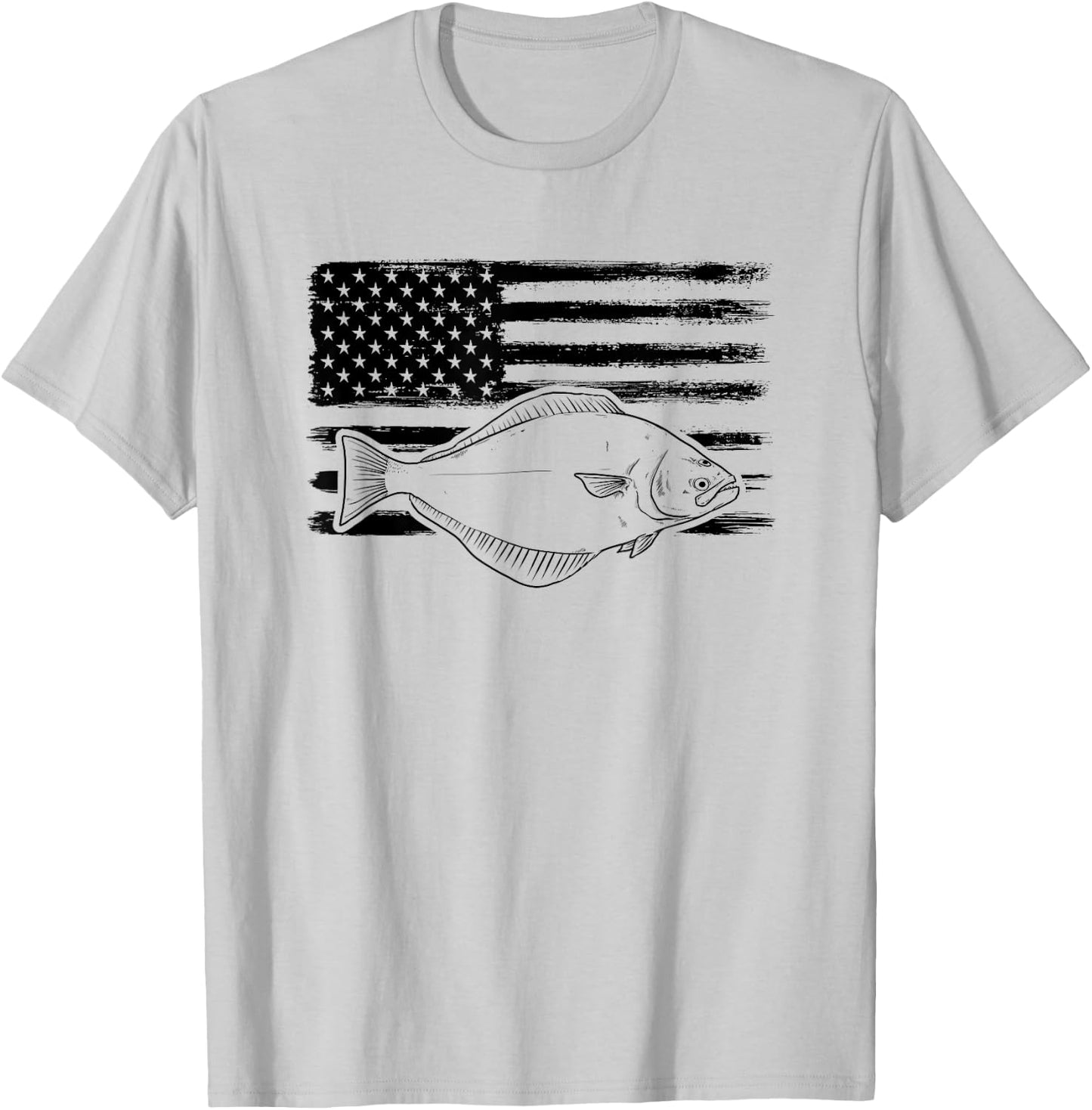 Grunge Halibut USA Distressed Plaice Sanddab Flounder T-Shirt - T-Shirt | Ash