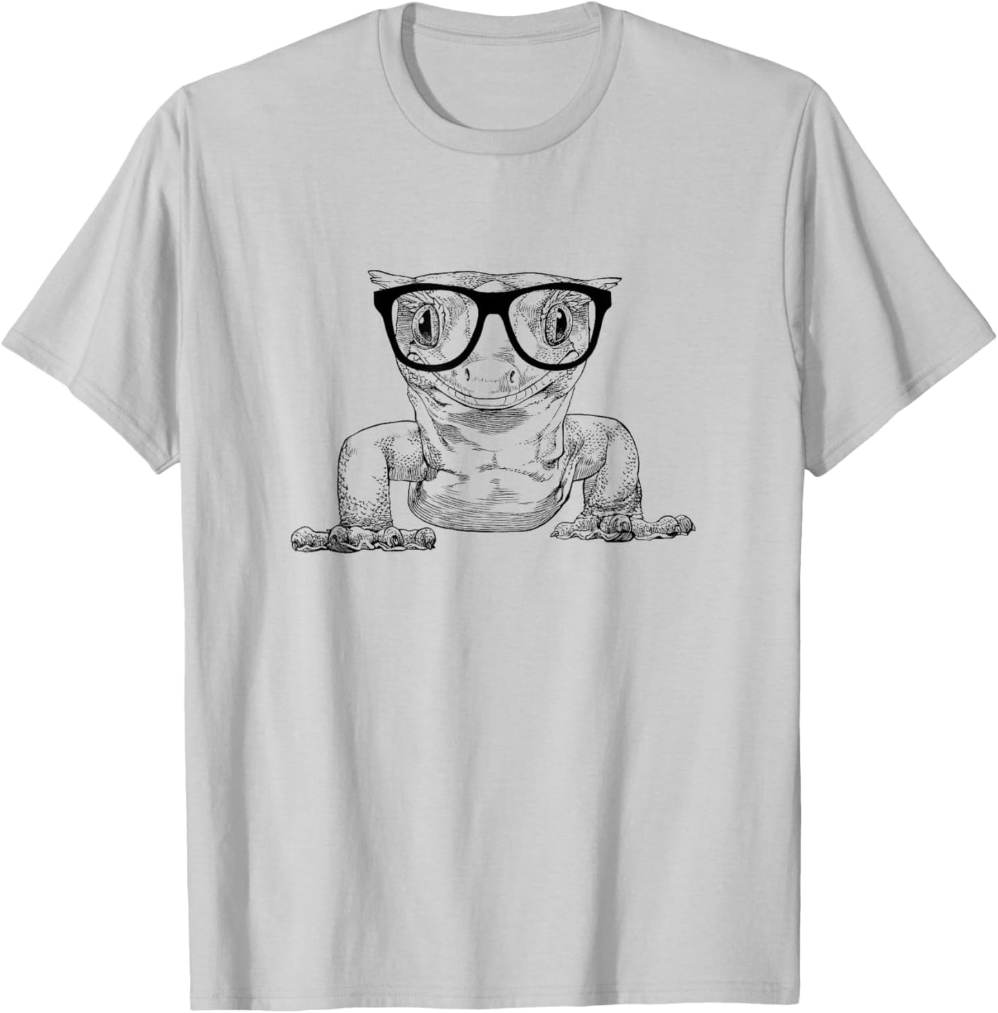 Hipster Crested Gecko in Nerd Glasses Reptile Animal Pet T-Shirt - T-Shirt | Ash