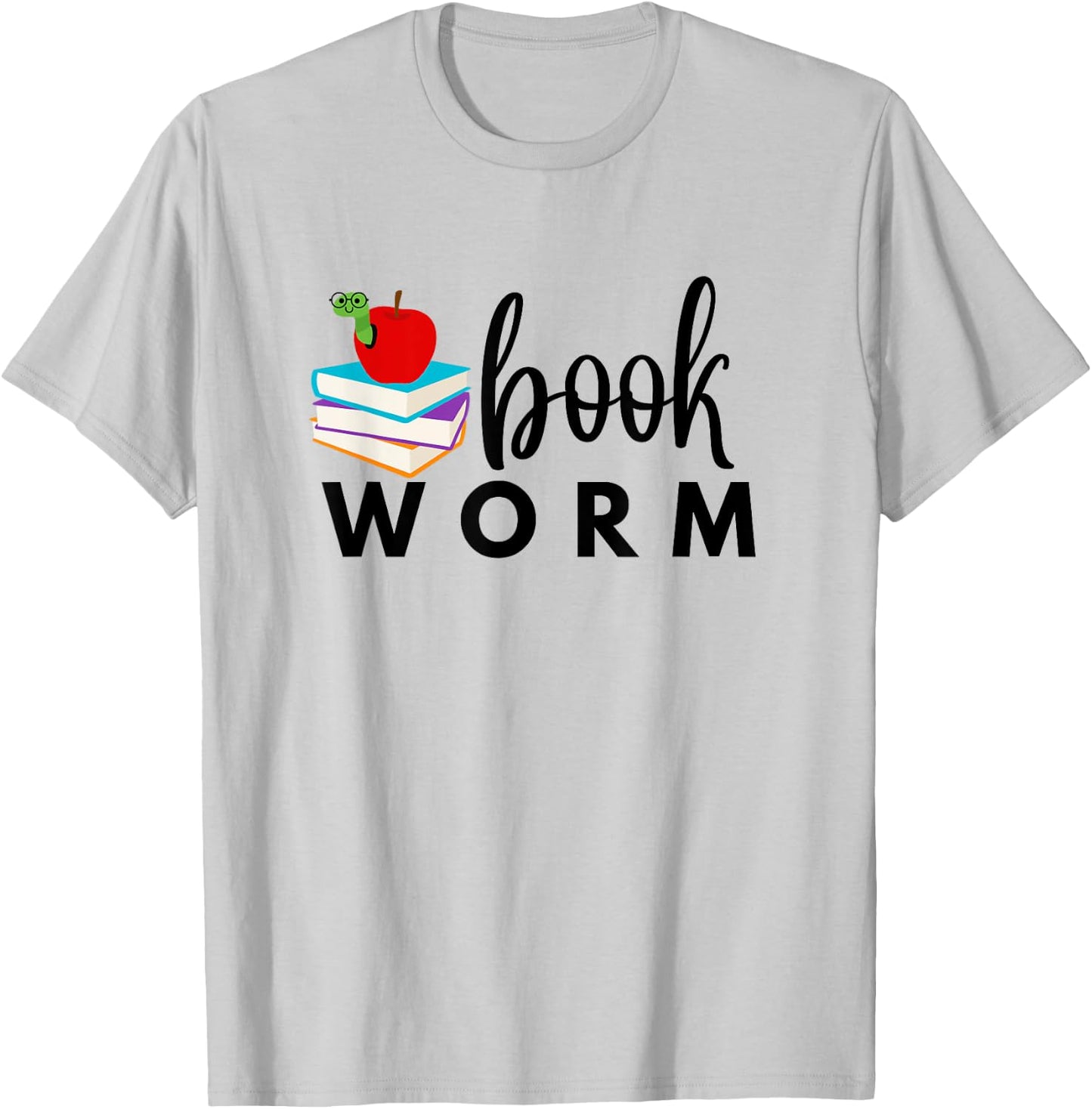 BOOKWORM with Books and Apple Colorful Graphic T-Shirt - T-Shirt | Ash