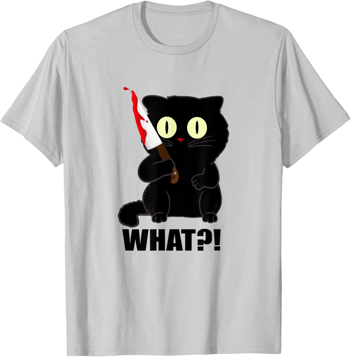 cat what funny scary black cat halloween with bloody knife Men Women T-Shirt - T-Shirt | Ash