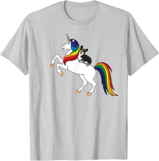 Funny Kids Unicorn Pembroke Black Tri Corgi Lover T-Shirt - T-Shirt | Ash
