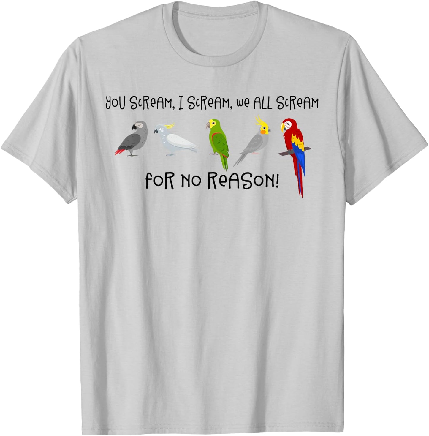I Scream, You Scream, We All Scream For No Reason Funny Bird T-Shirt - T-Shirt | Ash