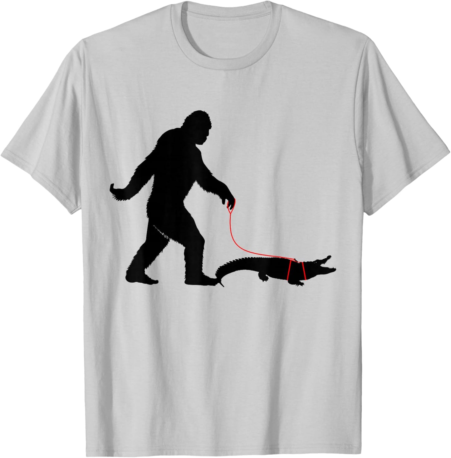 Bigfoot Walking A Crocodile Funny Alligator Animal Lovers T-Shirt - T-Shirt | Ash