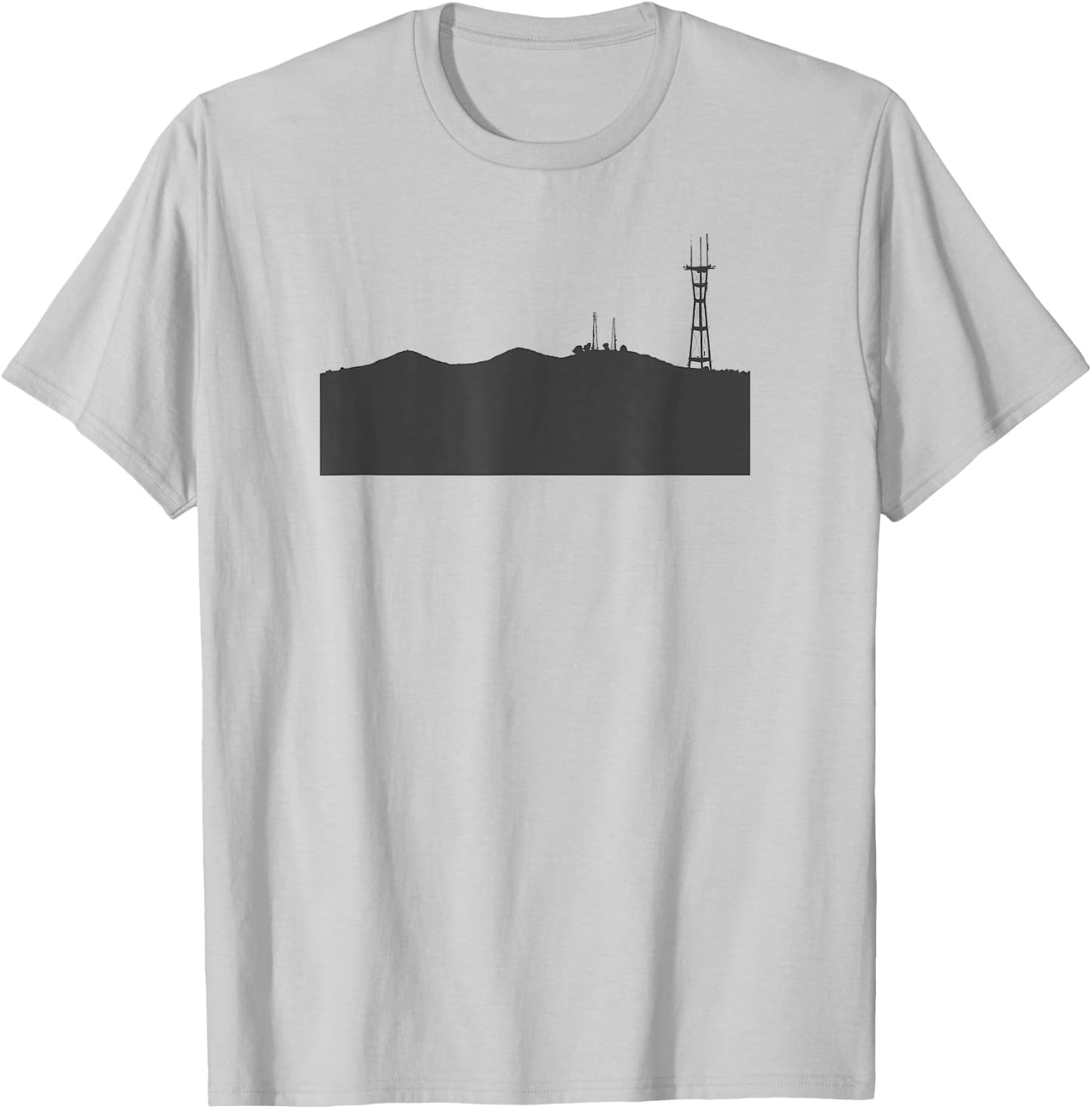 Twin Peaks and Sutro Tower Silhouette (Black Design) T-Shirt - T-Shirt | Ash