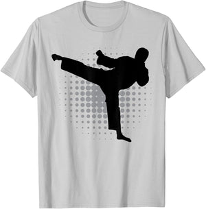 Taekwondo Kick Silhouette Karate Boys Girls Martial Arts T-Shirt - T-Shirt | Ash