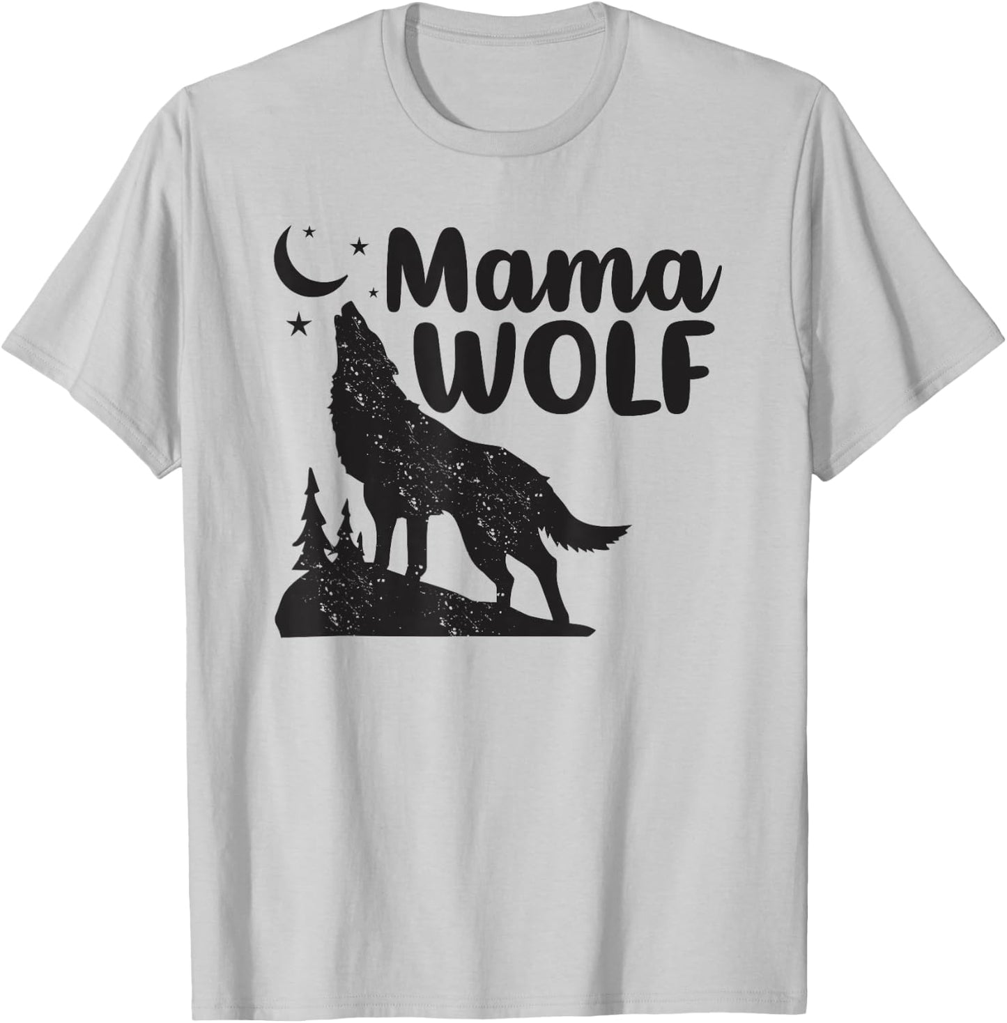 Mama Wolf And Moon, Momma Wolf Howling, Funny Animal T-Shirt - T-Shirt | Ash