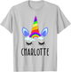 Charlotte Rainbow Unicorn Personalized Girl's First Name T-Shirt - T-Shirt | Ash