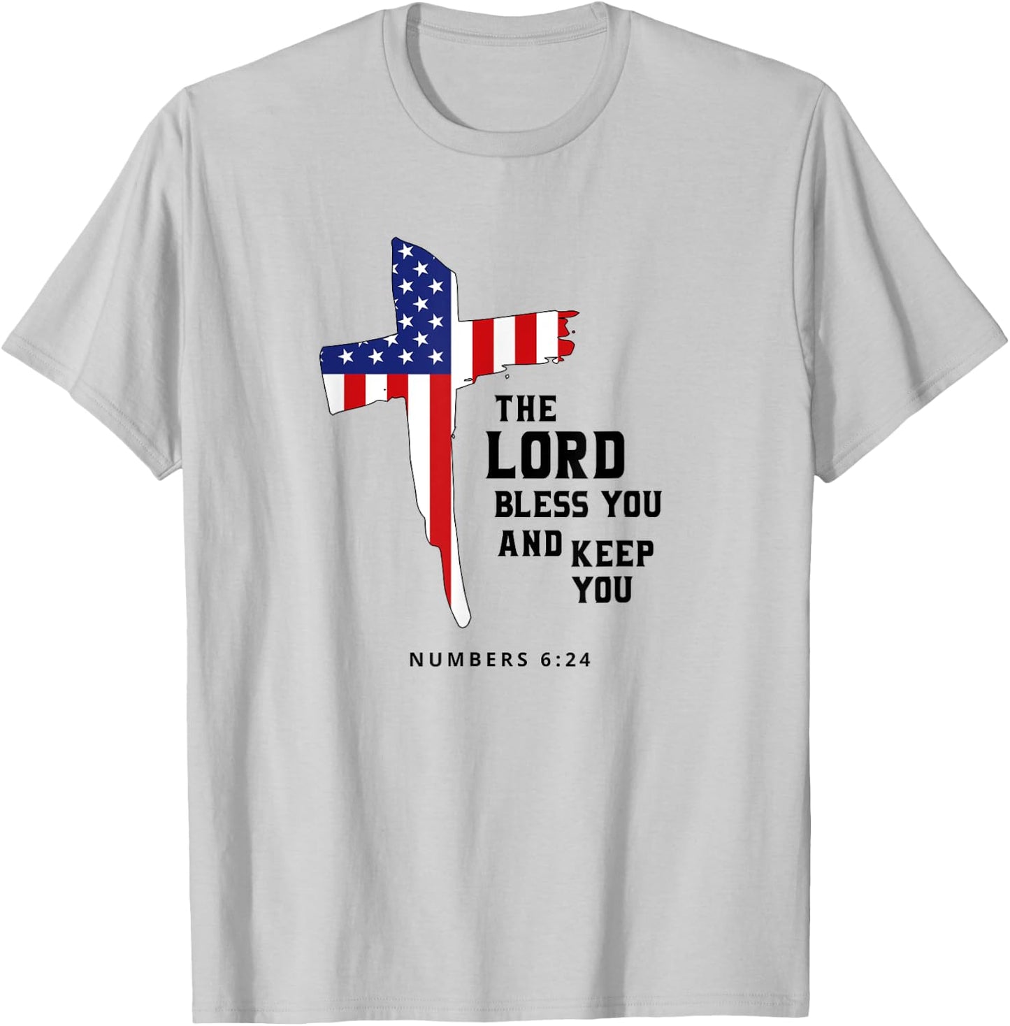 American Flag, The Lord Bless You and Keep You Christian Kids Men T-Shirt - T-Shirt | Ash