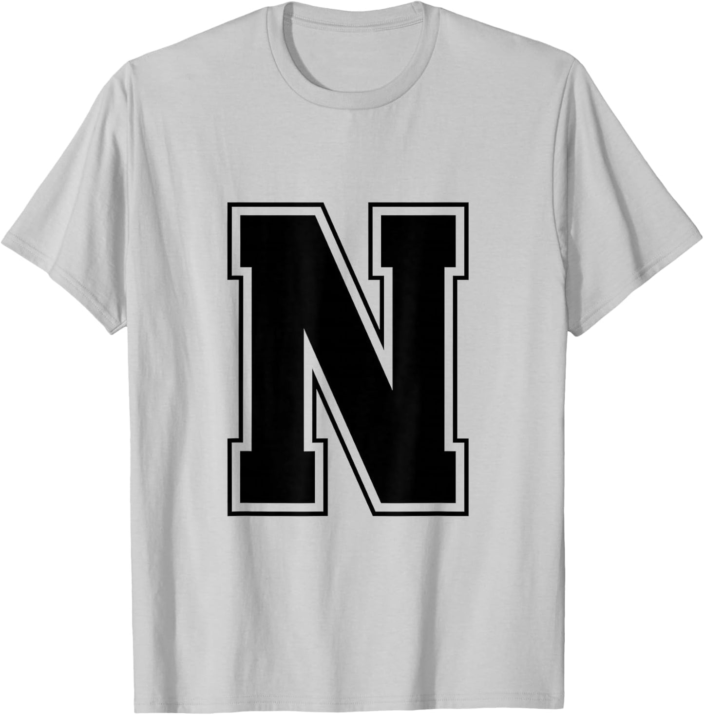 Letter N Big Bold Capital Varsity Alphabet Monogram T-Shirt - T-Shirt | Ash