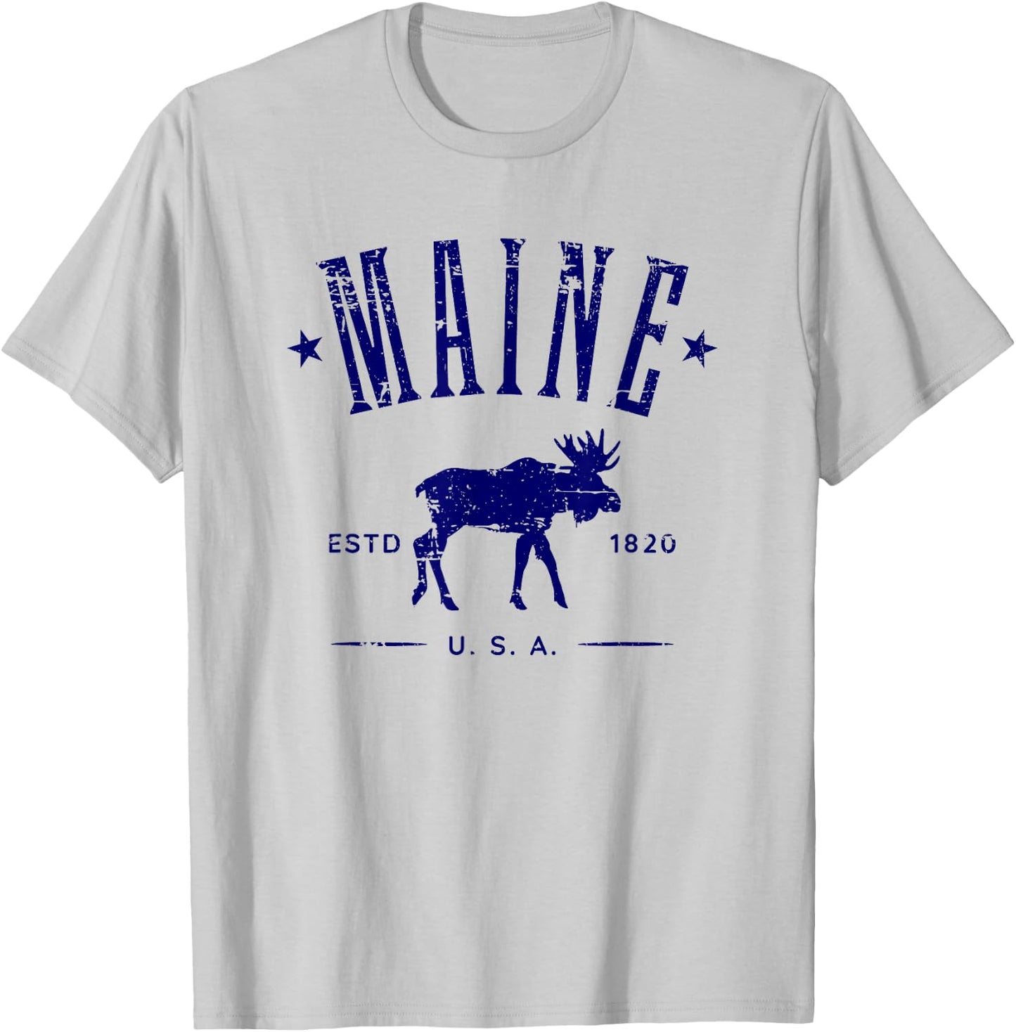 Maine USA with Moose Distressed Design Souvenir T-Shirt - T-Shirt | Ash