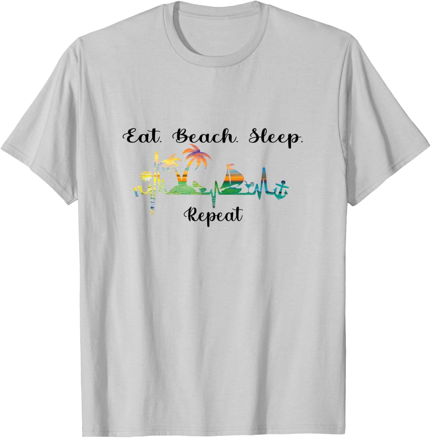 Eat Sleep Beach Repeat Summer Tropical Vacation Beach 2021 T-Shirt - T-Shirt | Ash