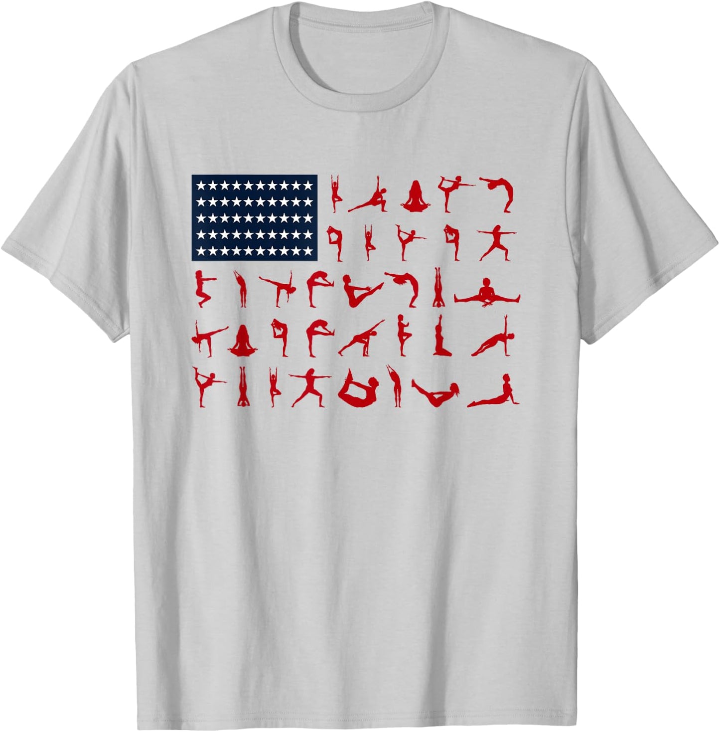 Yoga Pilates Poses American Flag 4th Of July Independence Women Men T-Shirt - T-Shirt | Ash
