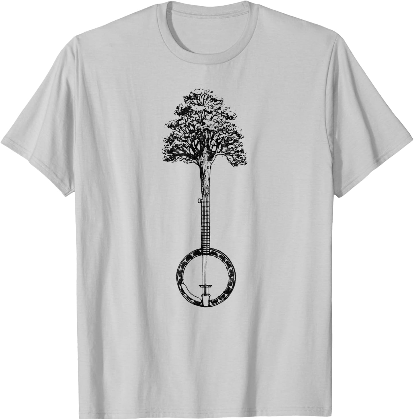 Banjo Tree Minimalist Design Vintage Nature & Music Graphic T-Shirt - T-Shirt | Ash