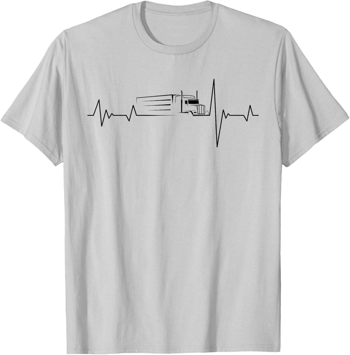 Truck Driver Heartbeat 18 Wheeler Tractor Unit Gift T-Shirt - T-Shirt | Ash