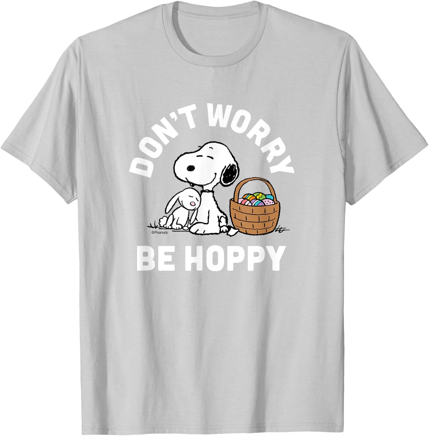 Peanuts - Snoopy Easter Rabbit Don't Worry Be Hoppy T-Shirt - T-Shirt | Ash
