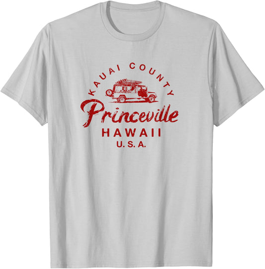 Hawaii Princeville Kauai Vintage Hawaiian Surfing T-Shirt - T-Shirt | Ash