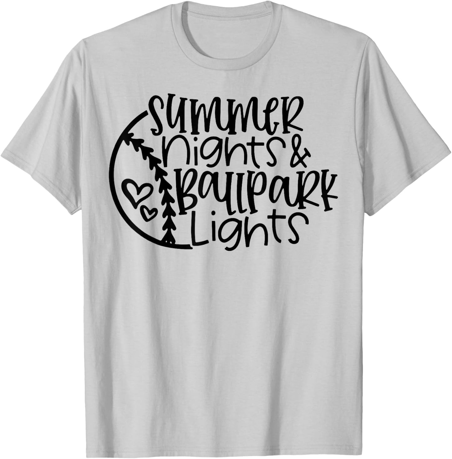 Summer Nights And Ballpark Lights Women Baseball Heart Quote T-Shirt - T-Shirt | Ash