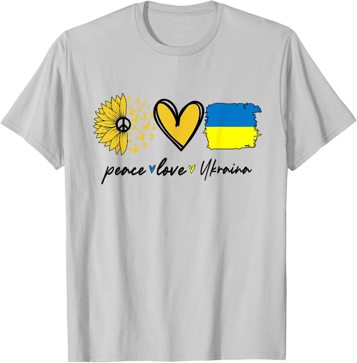 Peace Love Ukraine Sunflower Flag Stand With Ukrainian T-Shirt - T-Shirt | Ash