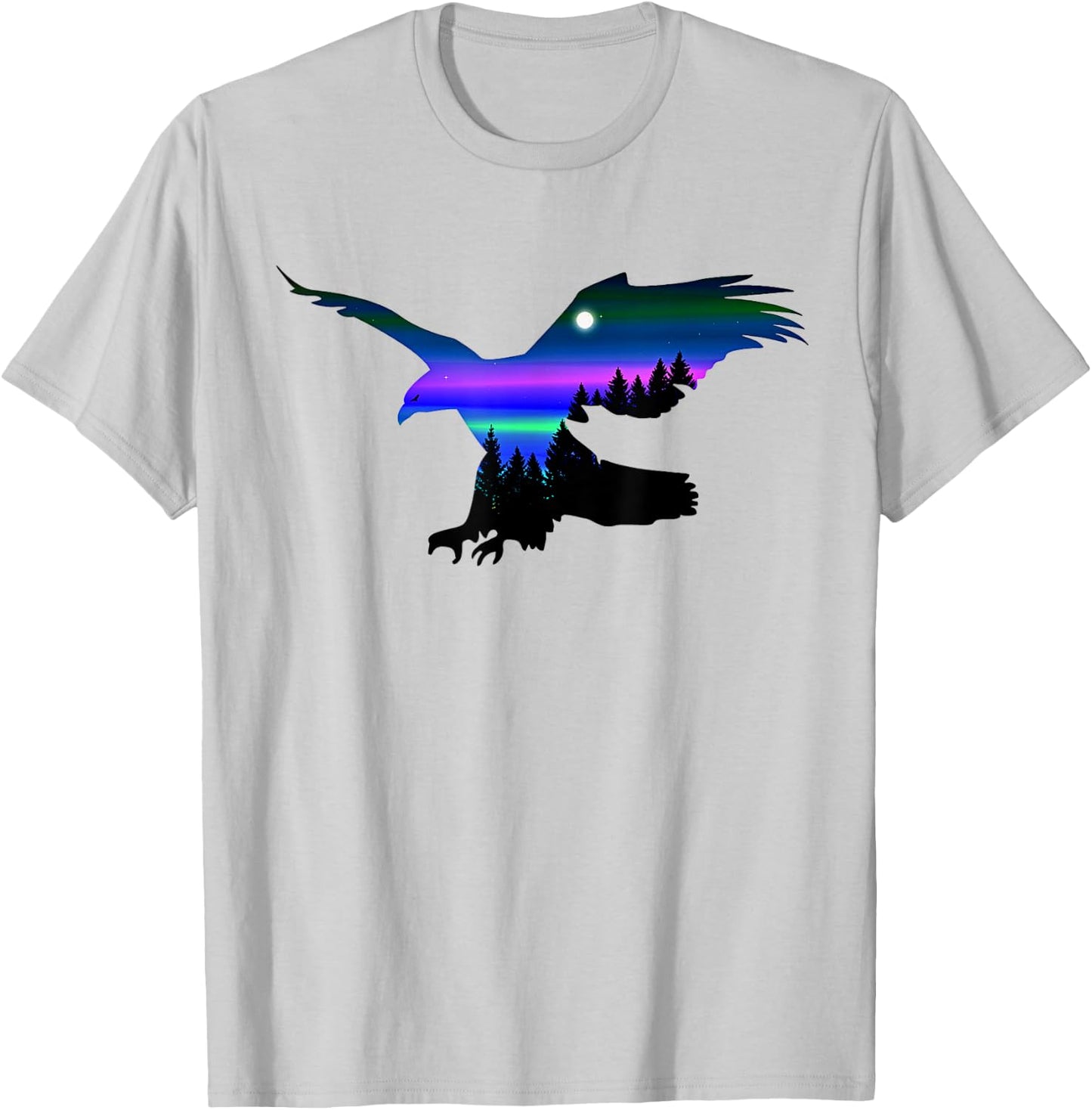 Beautiful Flying Eagle Aurora Sky Silhouette T-Shirt - T-Shirt | Ash