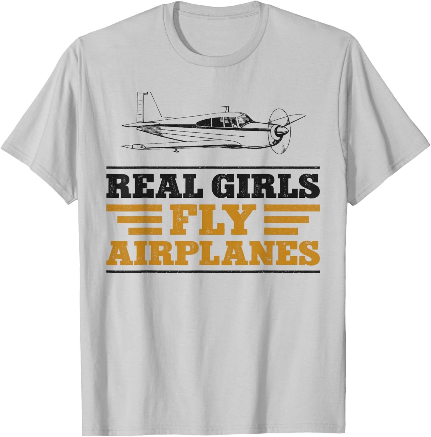 Airplane Pilot Girl Vintage Real Girls Fly Airplanes T-Shirt - T-Shirt | Ash