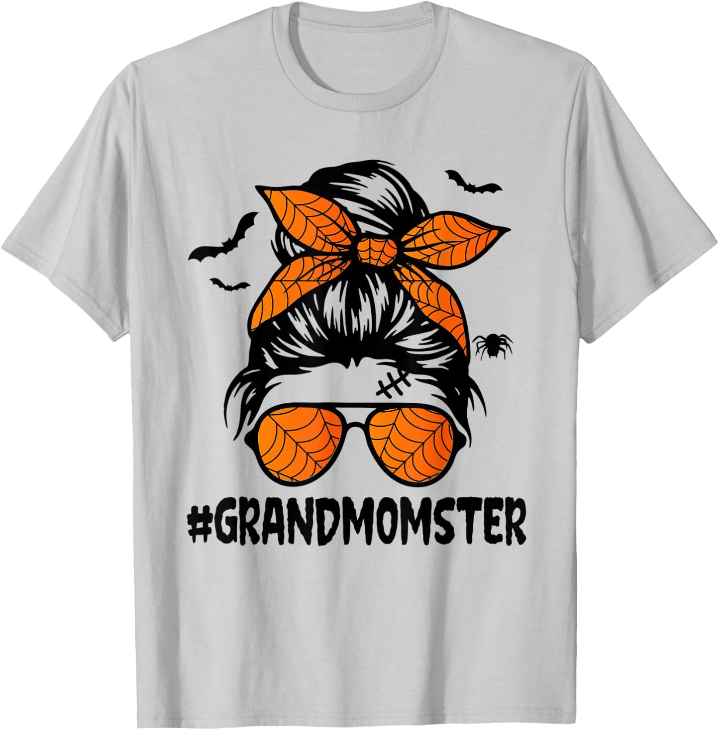 Grandmomster Shirt Women Halloween Nana Grandma Messy Bun T-Shirt - T-Shirt | Ash