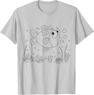 Cute fish to paint & color for kids T-Shirt - T-Shirt | Ash
