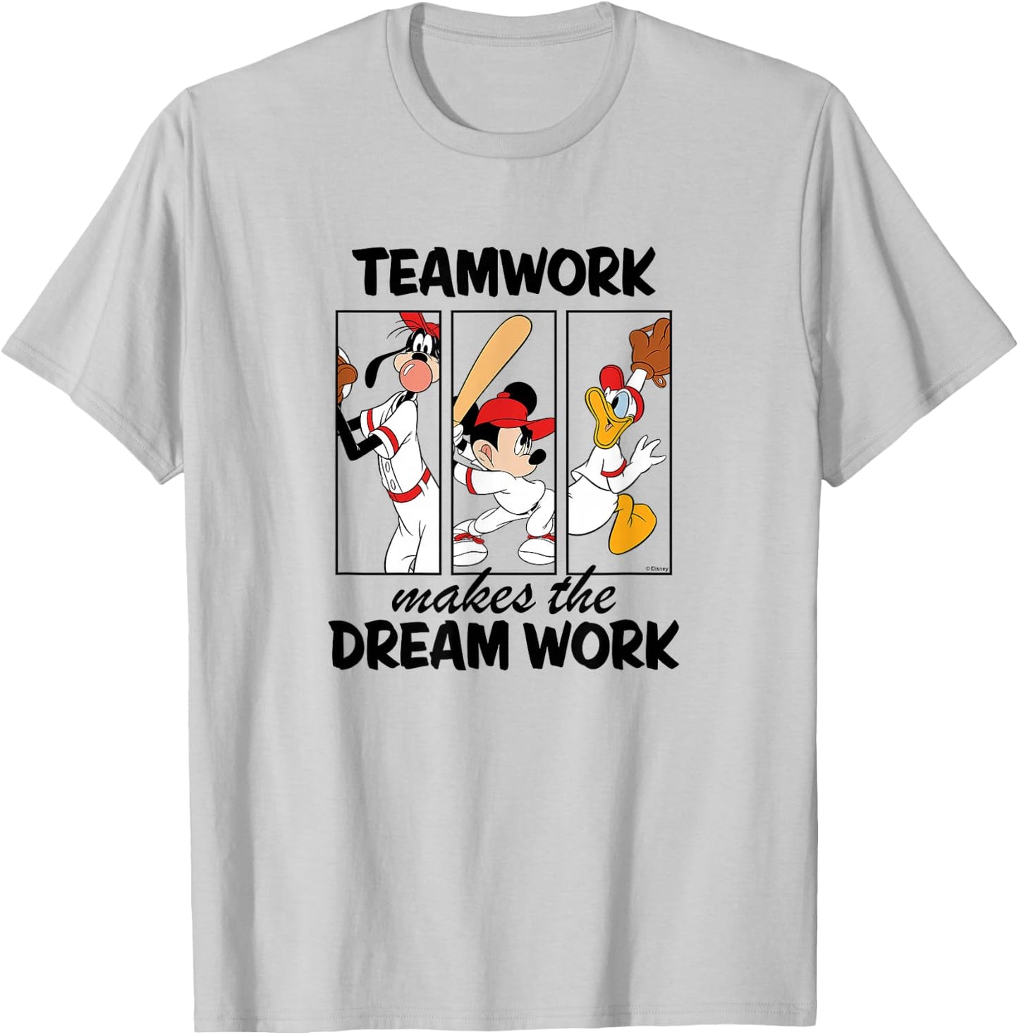 Disney - Mickey Team Work Makes The Dream Work Baseball T-Shirt - T-Shirt | Ash