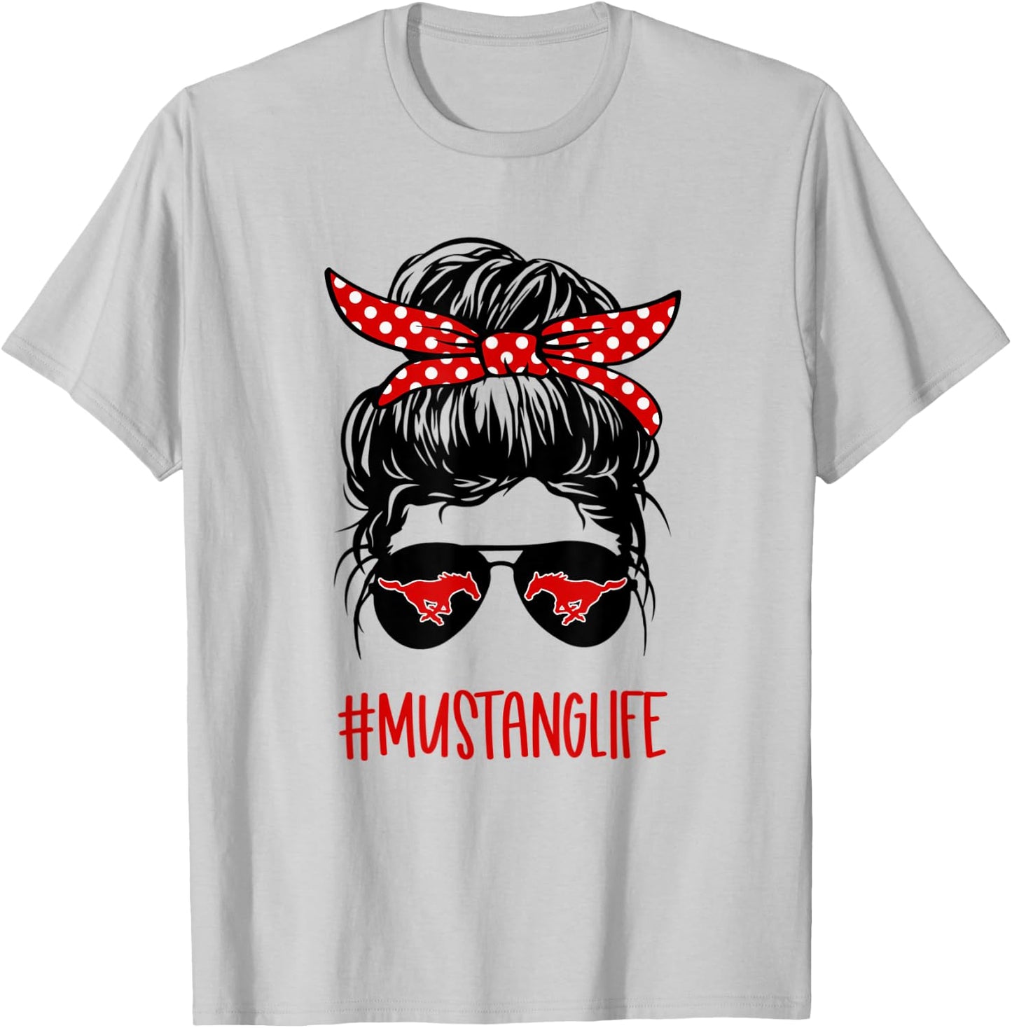 Mustang Life Messy Bun Red T-Shirt - T-Shirt | Ash