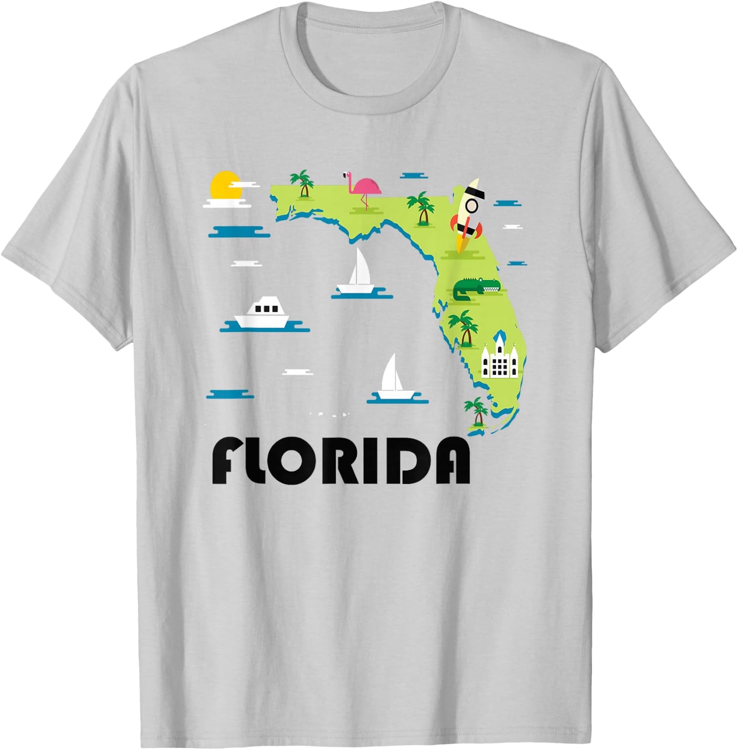 Florida State Home Vintage Map Tourist Shirt T-Shirt - T-Shirt | Ash